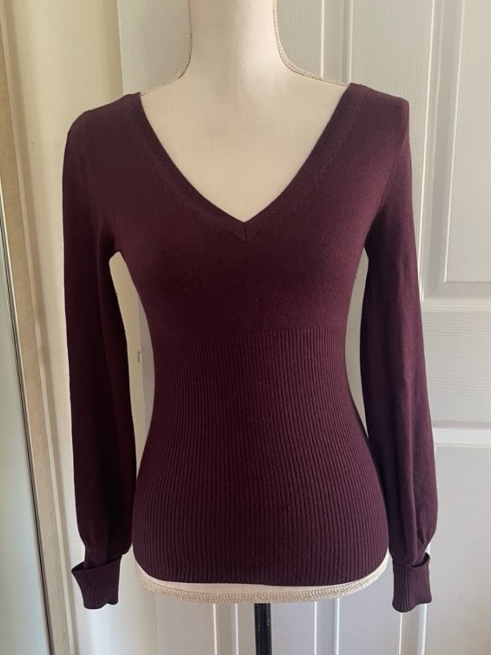 Express V-Neck Knit Top with Cuff Style Sleeve